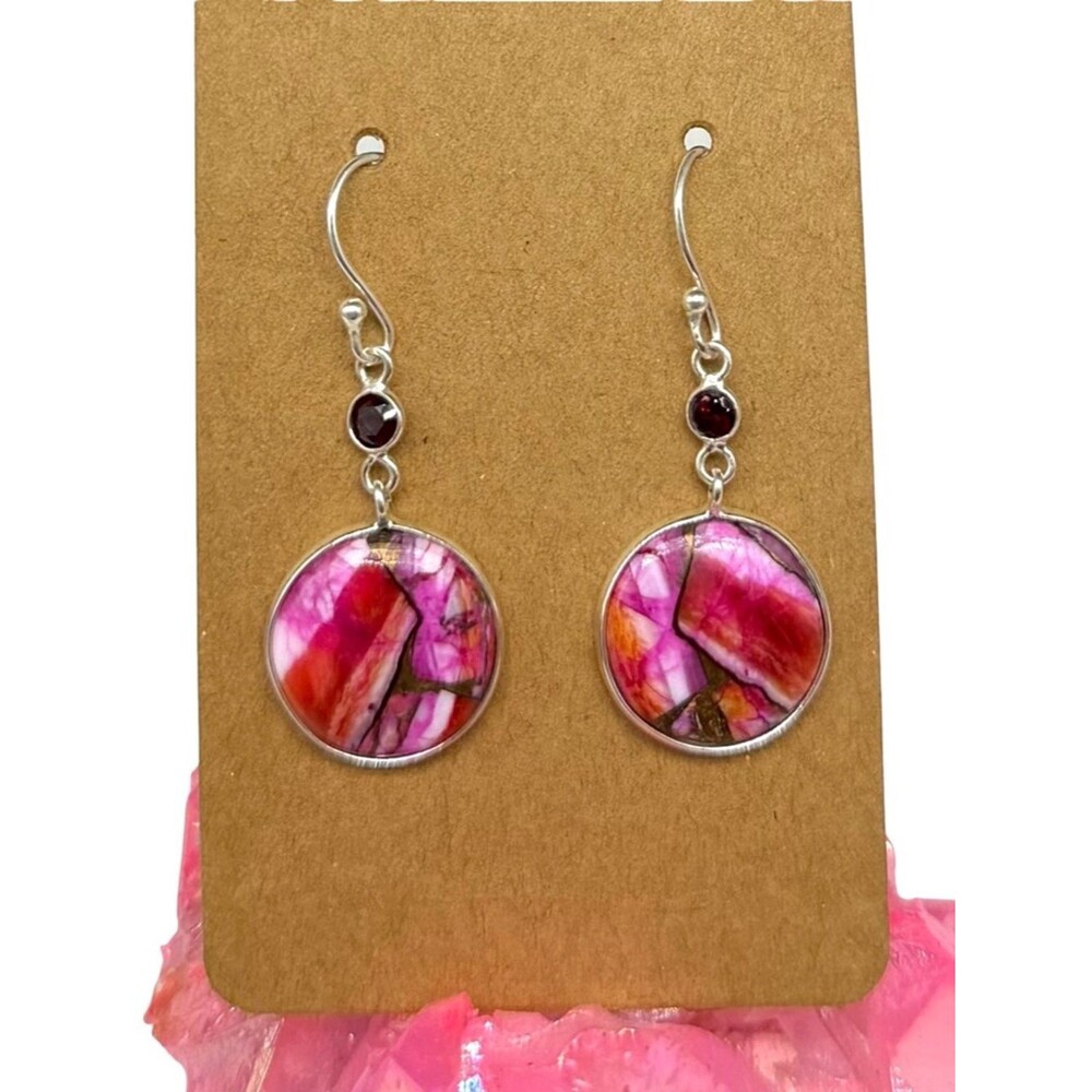 Kingman Mine Pink Dahlia Turquoise Earrings Solid 925 Sterling Silver Dangle